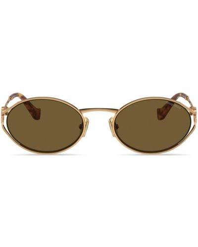 Miu Miu Oval-frame Tinted-lenses Sunglasses - Brown