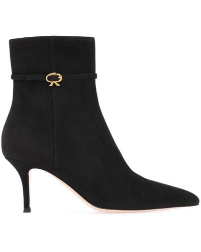 Gianvito Rossi Ribbon Ville Suede Ankle Boots - Black