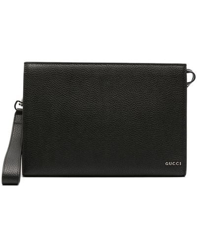 Gucci Logo-lettering leather clutch bag - Nero