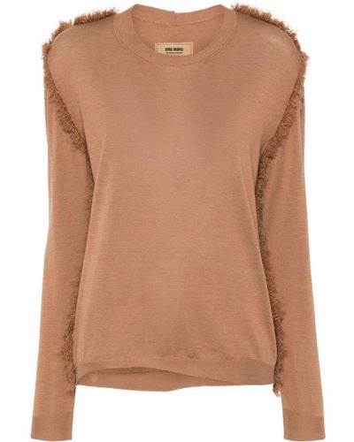 Uma Wang Frayed-detailing Ribbed Sweater - Brown