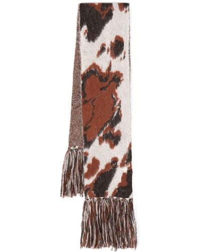 Stella McCartney Abstract-pattern Brushed Wool-blend Scarf - Brown