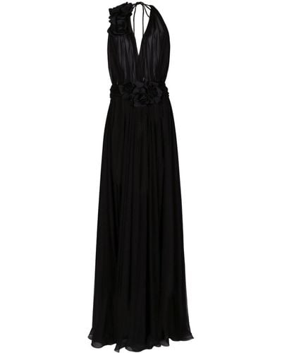 Dolce & Gabbana Robe froncée en soie à fleurs - Noir