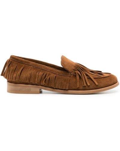Anna F. Fringed Suede Loafers - Brown
