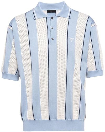 Prada Striped Knitted Polo Shirt - Blue