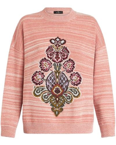 Etro Intarsia-knit Wool-blend Sweater - Pink