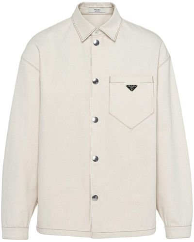Prada Camicia denim con logo - Bianco