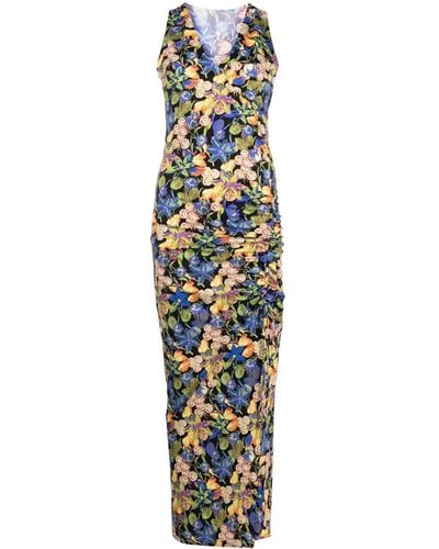 Patrizia Pepe Floral-print Sleeveless Long Dress - Metallic