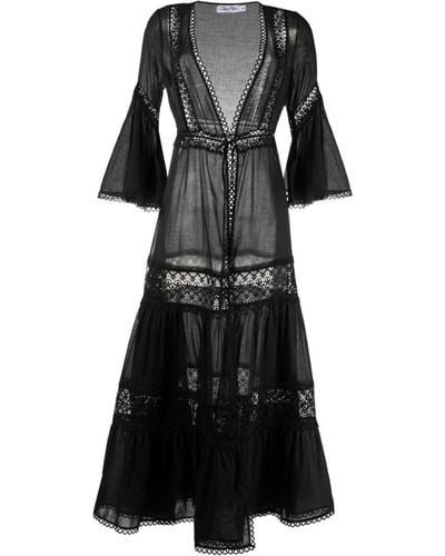 Charo Ruiz Floral-lace Embroidered V-neck Dress - Black