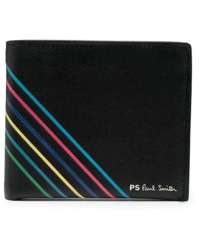 PS by Paul Smith Striped Leather Wallet - Black