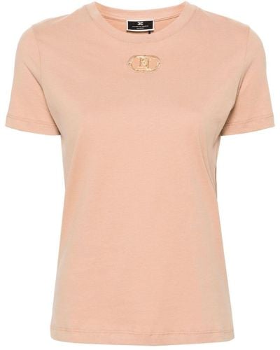 Elisabetta Franchi T-shirt en coton à plaque logo - Rose