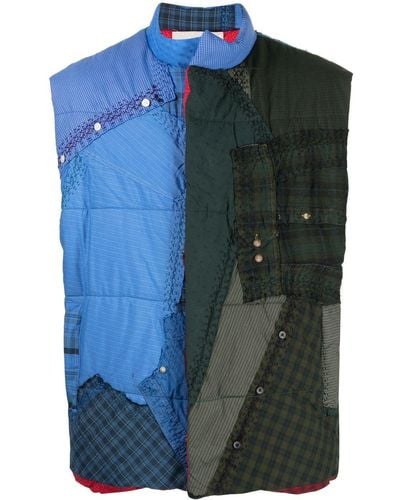 By Walid Patchwork High-neck Gilet - Blue