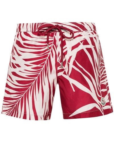 Moncler Leaf-print Swim Shorts - Red