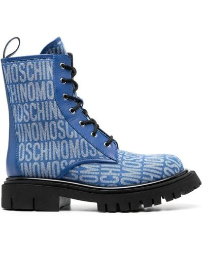 Moschino Bottines lacées à logo en jacquard - Bleu
