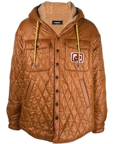 DSquared² Hooded Quilted-effect Coat - Brown