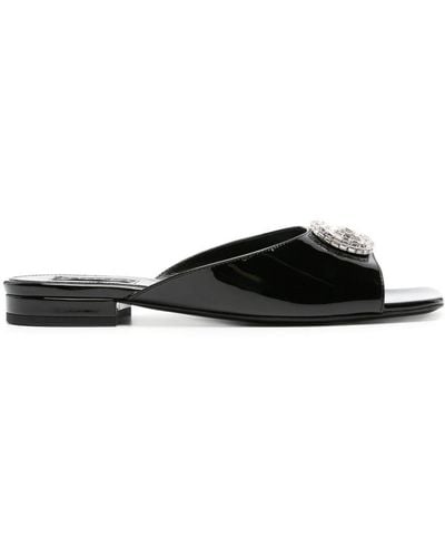 Gucci Double G Leren Slippers - Zwart