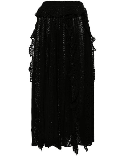 Chloé Open-knit Plissé Maxi Skirt - Black