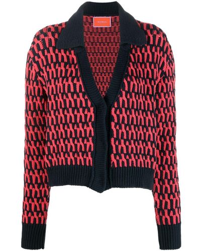 La DoubleJ Winset Intarsia-knit Cardigan - Red