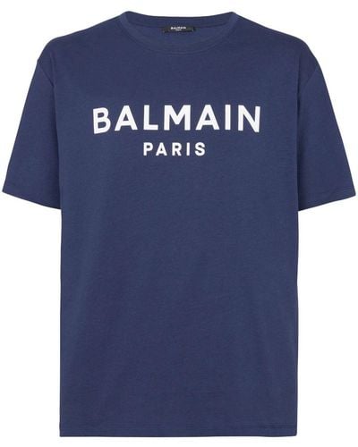 Balmain Logo-print Short-sleeve Cotton T-shirt - Blue