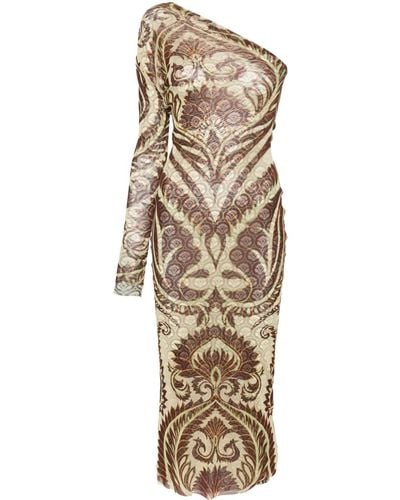 Etro Abstract-pattern One-shoulder Dress - Natural