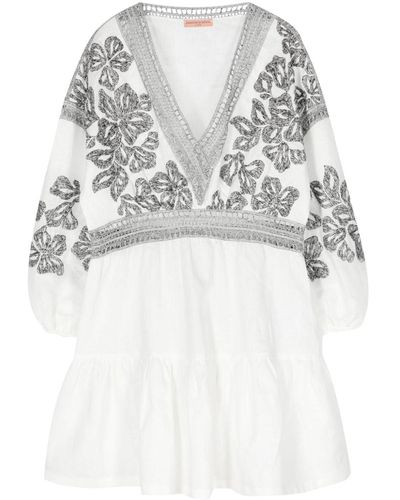 Ermanno Scervino Floral-embroidered Linen Midi Dress - White