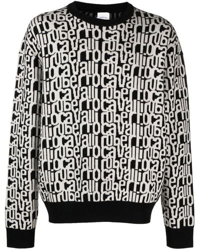 Roberto Cavalli Intarsien-Pullover mit Logo - Schwarz