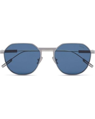 Zegna Oval-frame Tinted-lenses Sunglasses - Blue