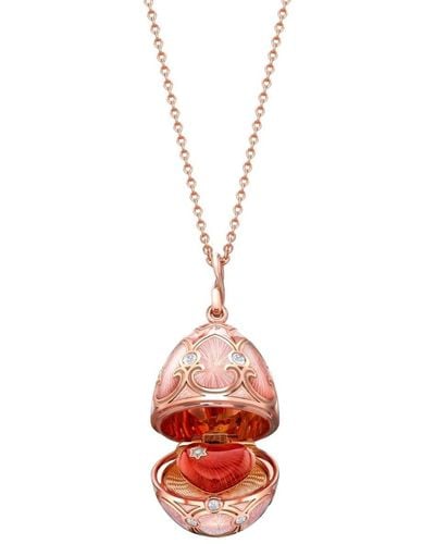 Faberge 18kt Rose Gold Heritage Diamond Surprise Locket Necklace - White