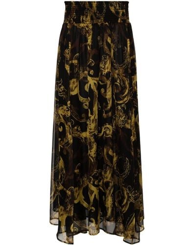 Versace Falda larga con estampado Watercolour Couture - Negro
