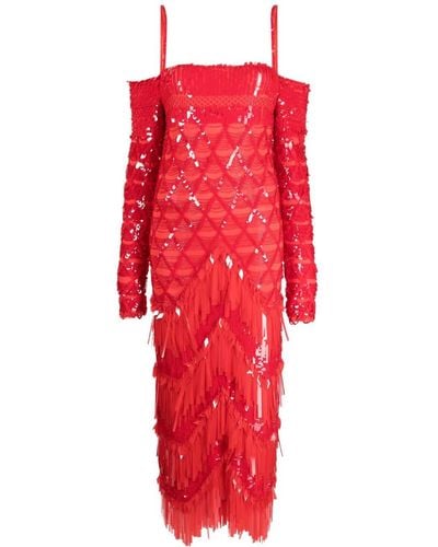 The Attico Robe mi-longue Jada à sequins - Rouge