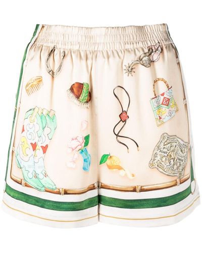 CASABLANCA Graphic-print Silk Shorts - Natural
