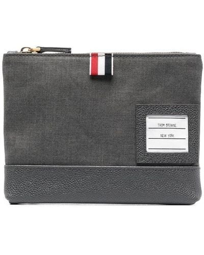 Thom Browne Twill-Weave Zipped Pouch - Grey