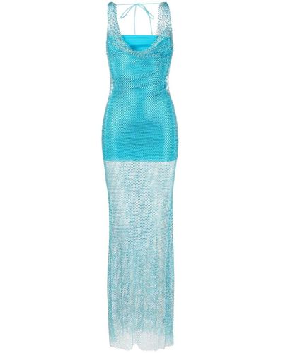 GIUSEPPE DI MORABITO Crystal-embellished Cowl-neck Crocheted Maxi Dress - Blue