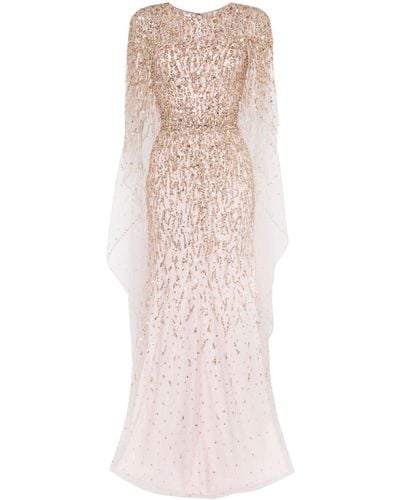 Jenny Packham Delphine Sequinned Cape Gown - Pink