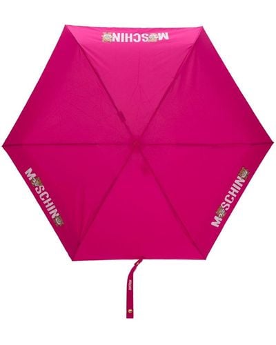 Moschino Paraguas compacto con logo estampado - Rosa