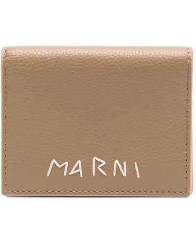 Marni Embroidered-logo Leather Wallet - Naturel