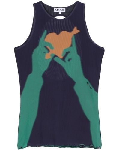 Sunnei Tanktop Van Tule - Blauw