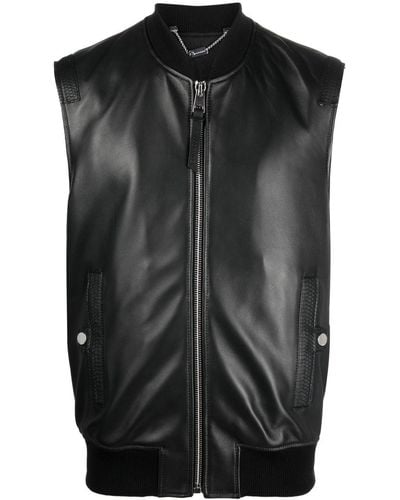 Billionaire Embroidered Leather Vest - Black