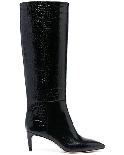 Paris Texas Stiletto 80mm Crocodile-effect Leather Boots - Black