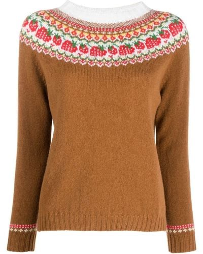 Mackintosh Kelsi Fair Isle Knit Sweater - Brown