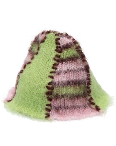 Marni Bonnet colour-block en mohair mélangé - Vert