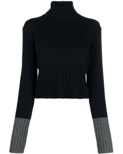 Plan C Colour-block Virgin Wool Roll-neck Sweater - Black
