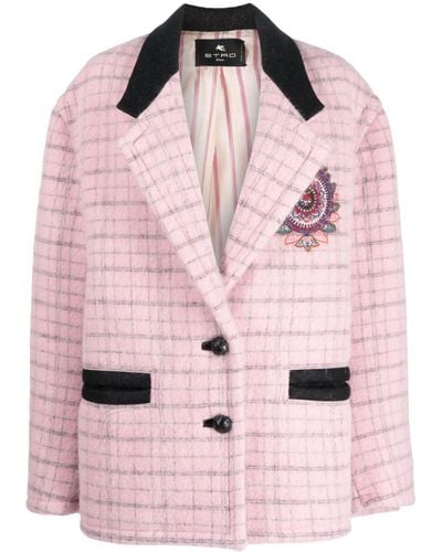 Etro Floral-embroidery Virgin Wool-blend Coat - Pink