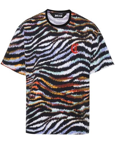 Just Cavalli Animal-pattern Flocked Logo T-shirt - Black