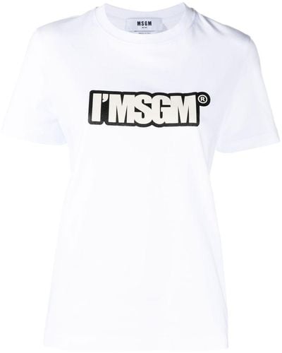 MSGM T-shirt crop à logo imprimé - Blanc