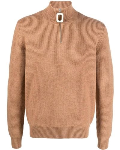 JW Anderson Pull Puller en maille nervurée à col zippé - Marron