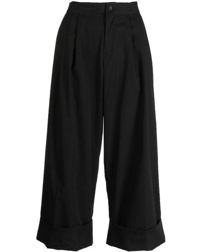 Yohji Yamamoto Pleat-detail Cropped Trousers - Black