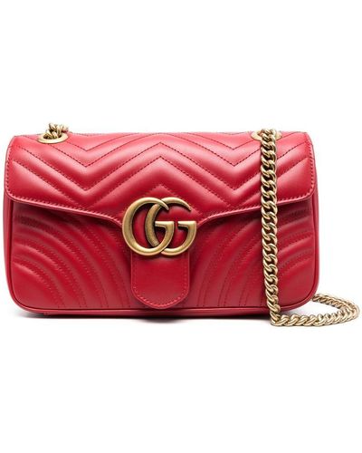 Gucci GG Marmont Small Leather Matelassé Shoulder Bag - Red