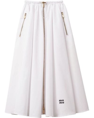 Miu Miu Logo-embroidered Pleated Cotton Skirt - White