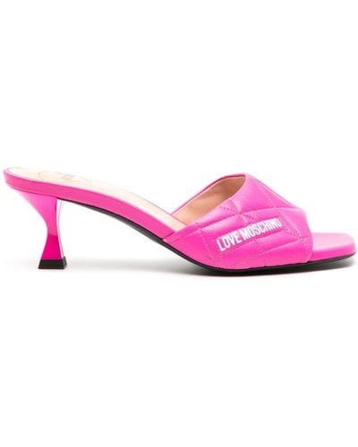 Love Moschino Logo-print 65mm Quilted Mules - Pink