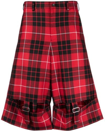 COMME DES GARÇON BLACK Tartan check-pattern wool shorts - Rosso